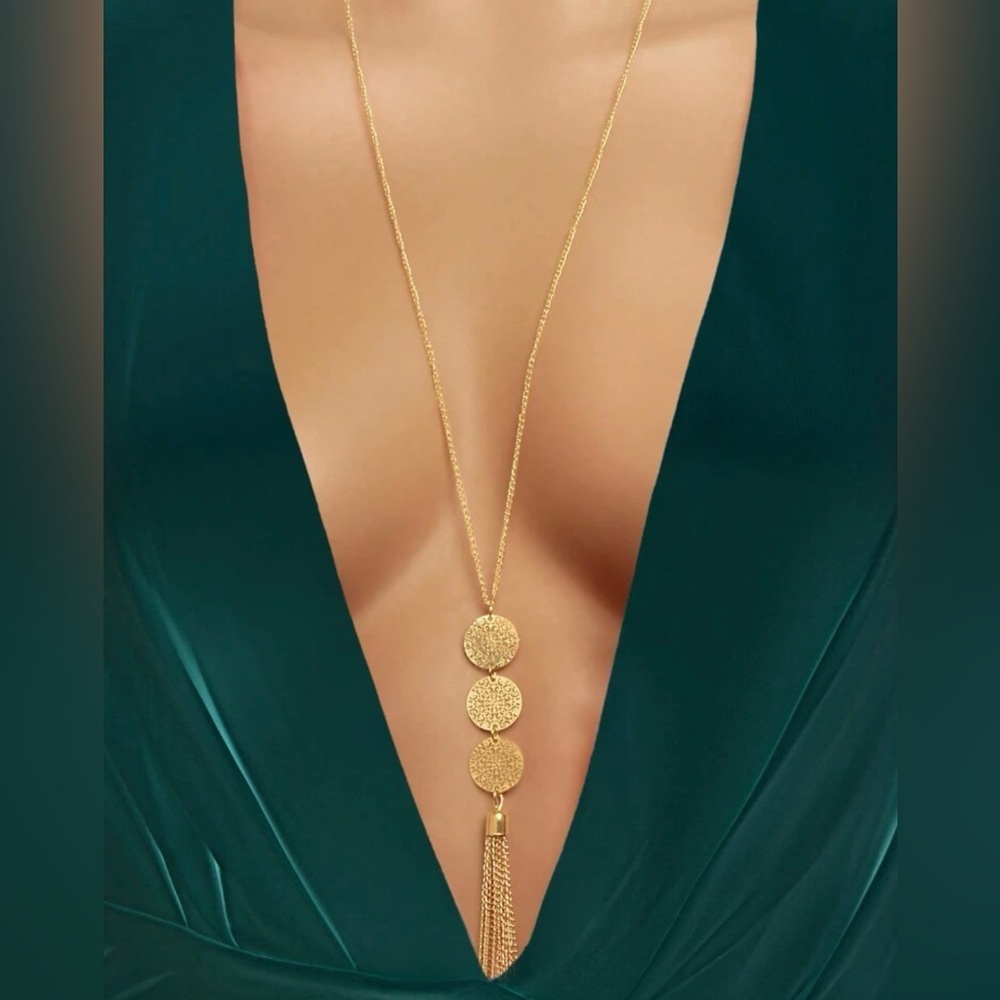 Gold 1pc Disc Tassel Chain Necklace
